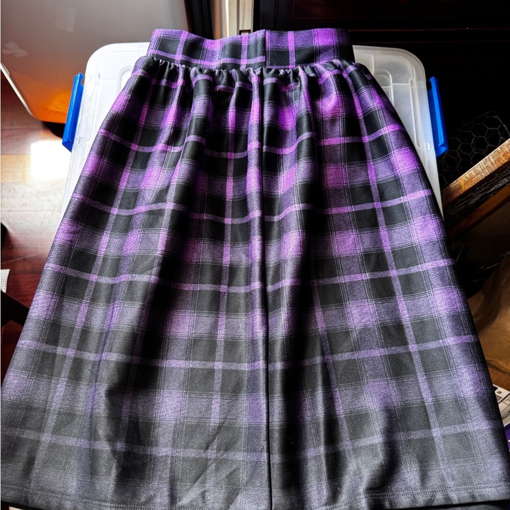 Purple and Black Pleated A-Line Midi Skirt​